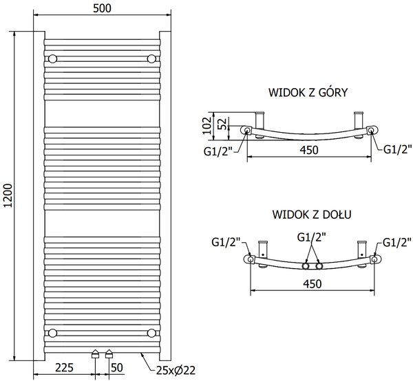 Mexen Ares, element electric de încălzire 1200x500 mm + tijă de încălzire 600 W, crom, W102-1200-500-2600-01