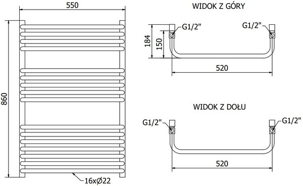 Mexen Apollo, element electric de încălzire 860x550 mm + tijă de încălzire 600 W, alb, W117-0860-550-2600-20