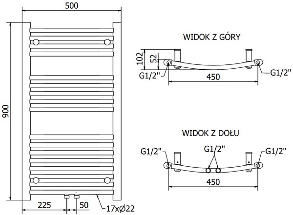 Mexen Ares, element electric de încălzire 900x500 mm + tijă de încălzire 600 W, alb, W102-0900-500-2600-20