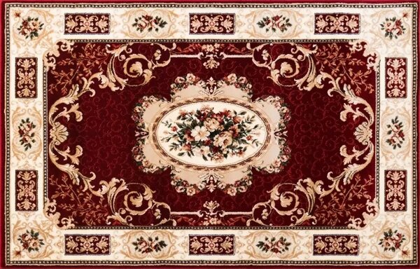 Covor rosu cu flori si modele geometrice 542 Selectează mărime: 100 X 200