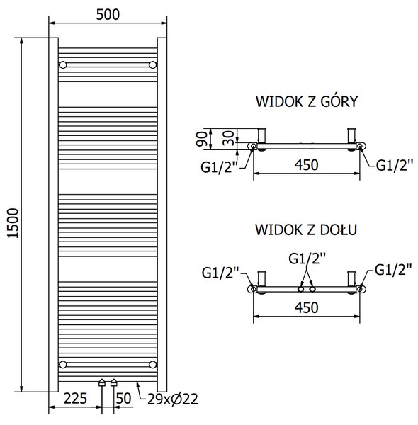 Mexen Mars, element electric de încălzire 1500x500 mm + tijă de încălzire 600 W, crom, W110-1500-500-2600-01