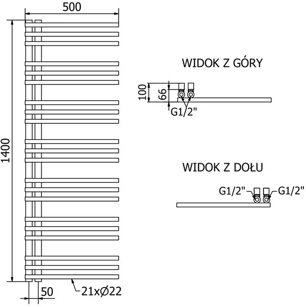 Mexen Neptun, element electric de încălzire 1400 x 500 mm, 600 W, crom, W101-1400-500-2600-01