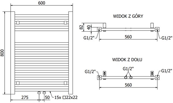 Mexen Pluton, element electric de încălzire 800x600 mm + tijă de încălzire 600 W, negru, W106-0800-600-2600-70