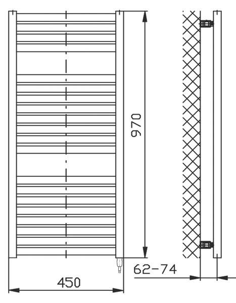 Aqualine Sapho, element electric de încălzire TONDI-E, drept, 450x970 mm, 300W, negru mat