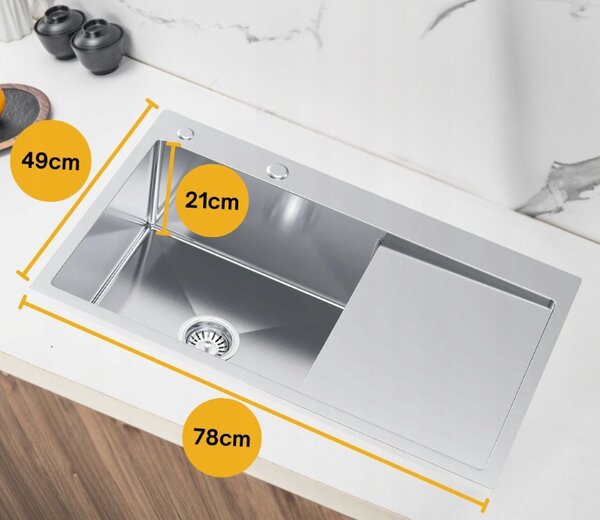 Erga HD, chiuvetă din oțel cu 1 cameră 780x490x210 mm, stânga, oțel, ERG-MLS-HD7849L