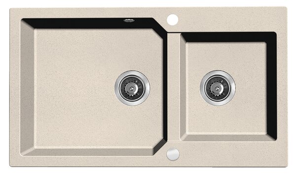Kuchinox Milos, chiuveta granit cu 2 compartimente 860x500x215 mm + sifon, bej, LAV-SPM_4208