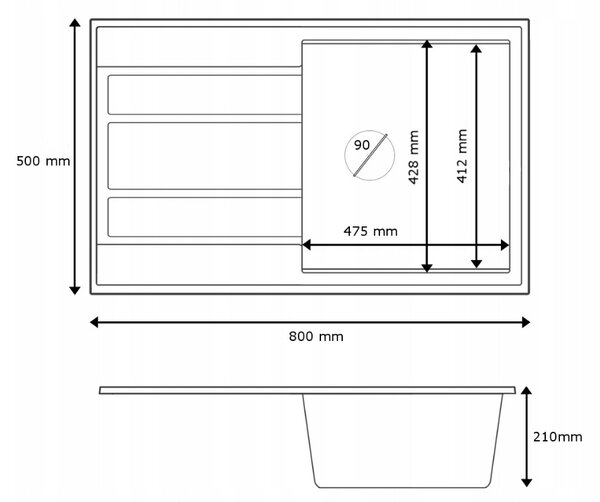 Gamma Advance 8050, chiuvetă granit cu 1 compartiment 800x500x210 mm, alb, GMA-ZLE000150