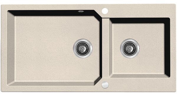 Kuchinox Milos, chiuveta granit cu 2 compartimente 980x500x215 mm + sifon, bej, LAV-SPM_4209