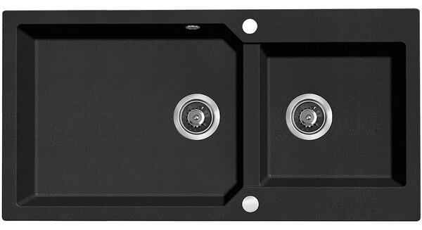 Kuchinox Milos, chiuveta granit cu 2 compartimente 980x500x215 mm + sifon, negru patat, LAV-SPM_7209