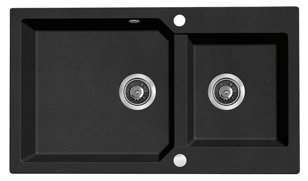 Kuchinox Milos, chiuveta granit cu 2 compartimente 860x500x215 mm + sifon, negru patat, LAV-SPM_7208