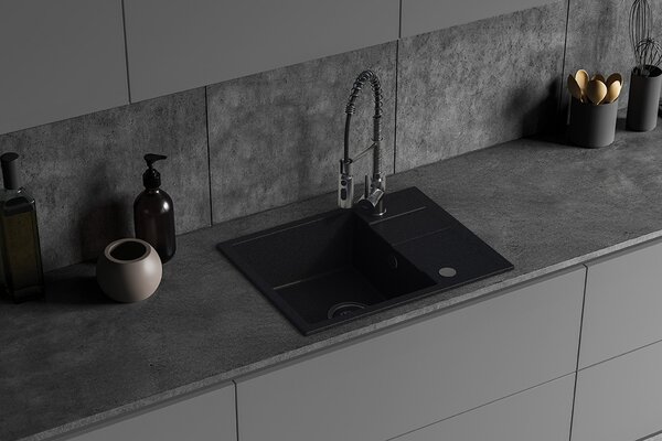 Kuchinox Laut, chiuveta granit cu 1 compartiment 560x440x174 mm + sifon, negru patat, LAV-SBZ_713Y