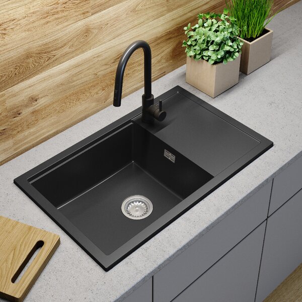Gamma Advance 8050, chiuvetă granit cu 1 compartiment 800x500x210 mm, negru, GMA-ZLE000146