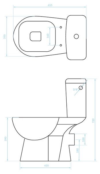 Kuchinox Lario, combinație WC, spălare dublă 3/6l, scurgere spate, capac cu închidere lentă, alb, LAV-VKL_604P