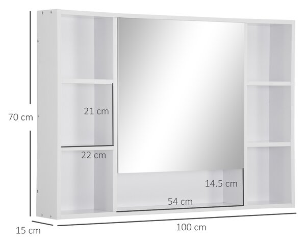 Kleankin Dulap cu Oglindă pentru Baie, Spațiu de Depozitare cu Rafturi, 100x15x70cm, Design Modern, Alb | Aosom Romania