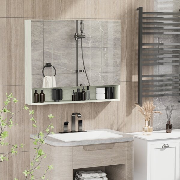 Kleankin Dulap cu Oglindă pentru Baie, Raft Reglabil, MDF și Sticlă, 90x15x75cm, Design Spațios, Alb | Aosom Romania