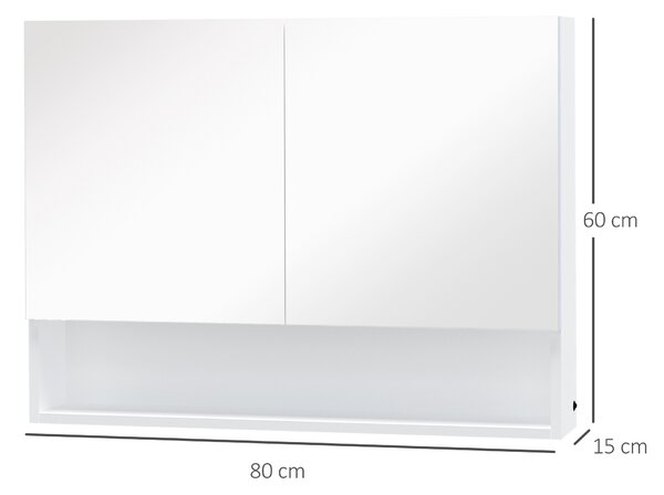 HOMCOM Dulap cu Oglindă de Perete cu Lumini LED și Rafturi Reglabile din Sticlă și MDF pentru Baie | Aosom Romania