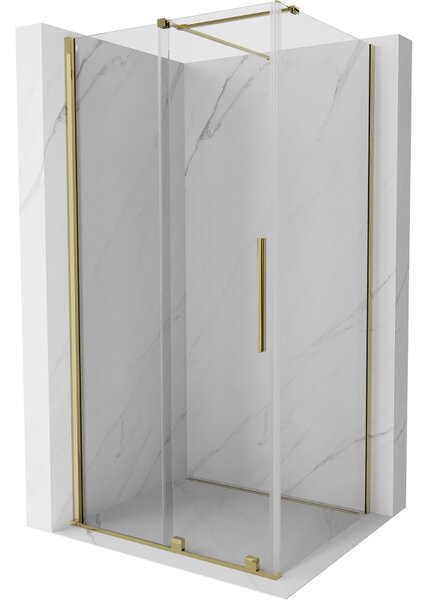 Mexen Velar, cabină de duș cu ușă glisantă 90(uşă) x 80(perete) cm, sticlă transparentă 8mm, auriu strălucitor, 871-090-080-01-50