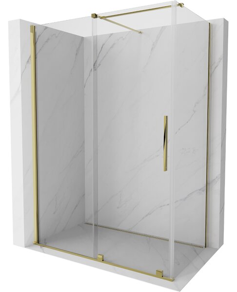Mexen Velar, cabină de duș cu ușă glisantă 140(uşă) x 80(perete) cm, sticlă transparentă 8mm, auriu strălucitor, 871-140-080-01-50