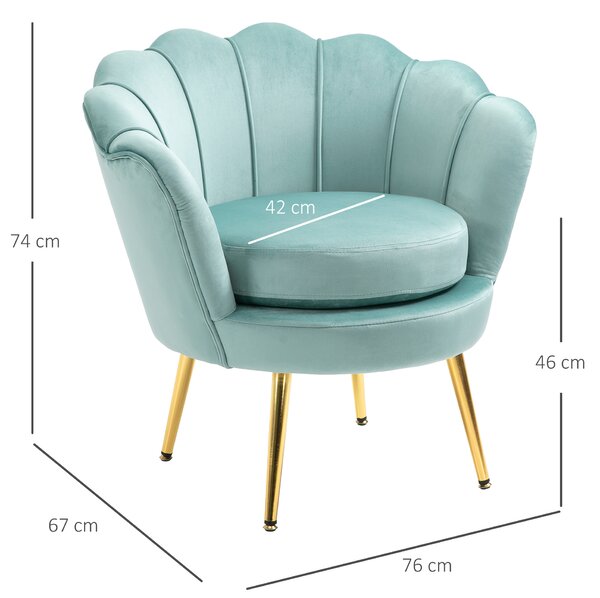 Fotoliu cu design vintage din Catifea, Spatar curbat, 76x76x74cm Verde HOMCOM | Aosom Romania