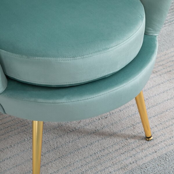Fotoliu cu design vintage din Catifea, Spatar curbat, 76x76x74cm Verde HOMCOM | Aosom Romania