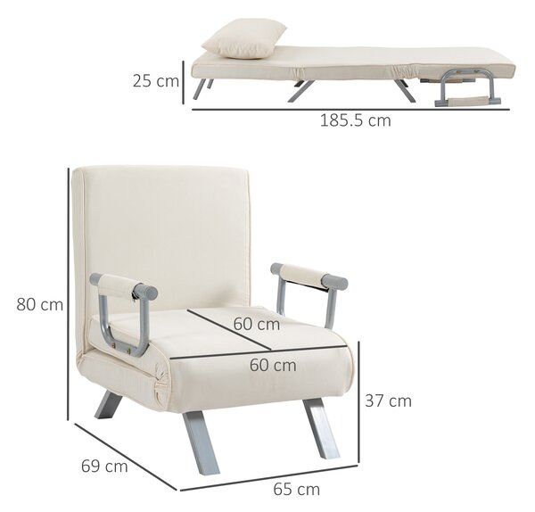 Fotoliu pat extensibil Modern HOMCOM 2 in 1 cu spatar reglabil pe 5 nivele, 65x69x82cm | Aosom Romania