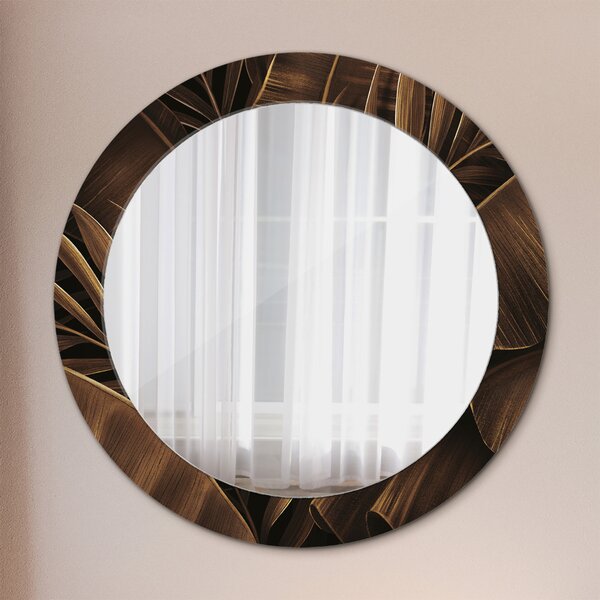 Oglinda rotunda cu rama imprimata Frunze de banane maro fi 70 cm