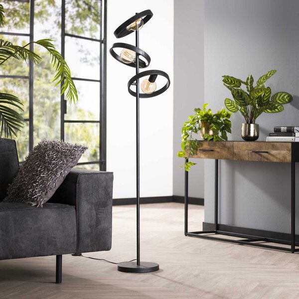 Zijlstra Ringelbach lampadar, 3 becuri, antracit, metal, E27, Negru, Camera de zi / sufragerie, Metal, Modern