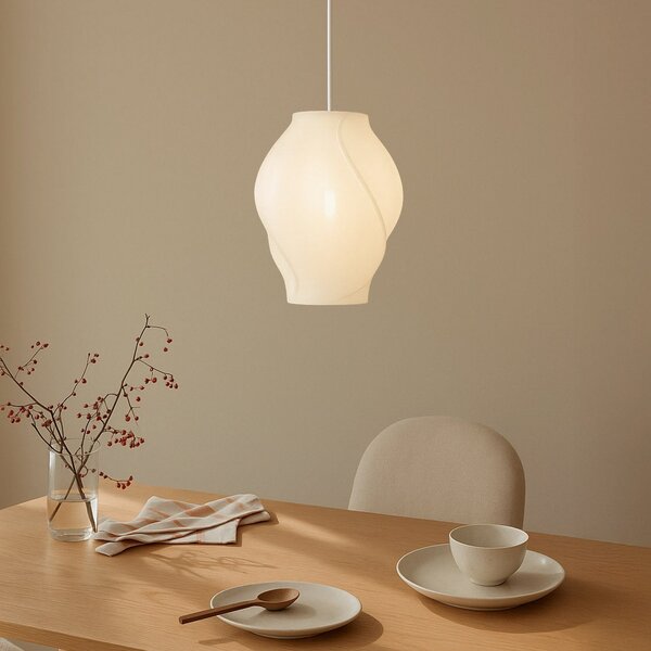 Lucande Lampa suspendată Tovina, textilă, albă, Ø35cm, reglabil, Alb, Camera de zi / sufragerie, Țesătură / Textil, Scandinavă
