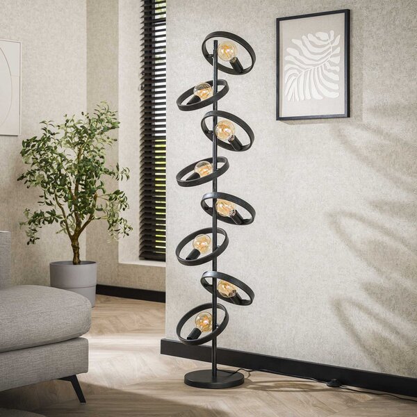 Zijlstra Ringelbach lampadar, 8 becuri, antracit, metal, E27, Negru, Camera de zi / sufragerie, Metal, Modern