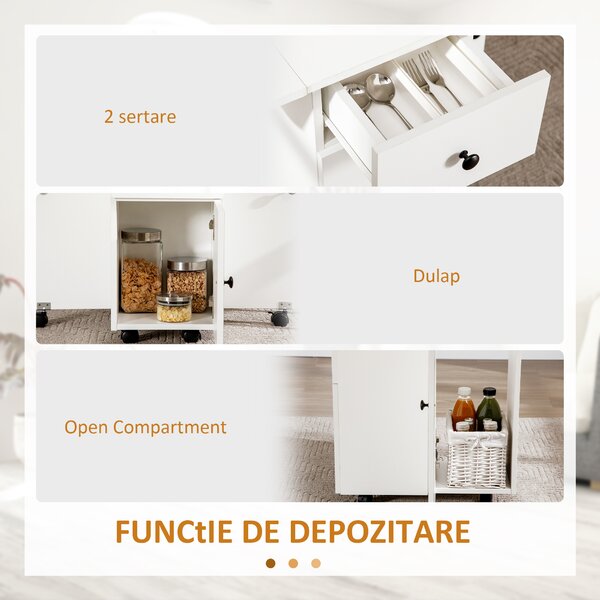 HOMCOM masă pliabilă cu 2 Sertare, Dulap și Raft Posterior, Masă pentru 6 Persoane, 120x60x76.6 cm, Alb | Aosom Romania