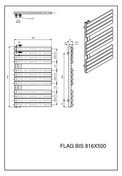 Luxrad Flag Bis calorifer de baie decorativ 81.6x50 cm | FLA8165007016