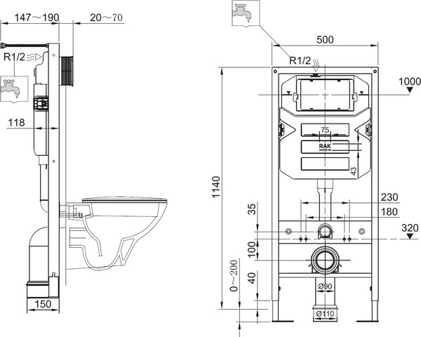 Kludi Unifix cadru încastrat pentru vas wc suspendat 79101