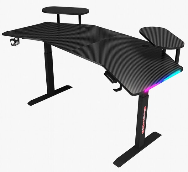 Masă de colț electrică reglabilă pe înălțime 160 cm - negru cu iluminare din spate cu LED