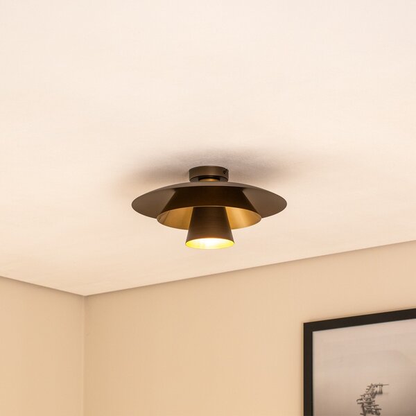 Luminex Plafonieră Plato, titan/auriu, metal, Ø 38 cm, E27, reglabil, Gri, Camera de zi / sufragerie, Metal, Modern