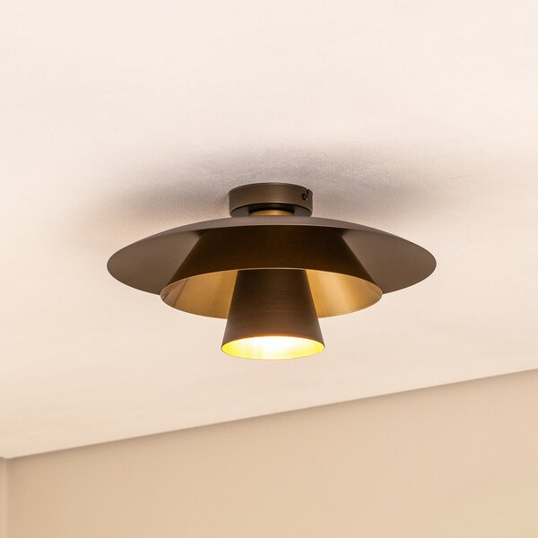 Luminex Plafonieră Plato, titan/auriu, metal, Ø 38 cm, E27, reglabil, Gri, Camera de zi / sufragerie, Metal, Modern