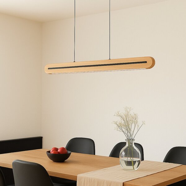 Lucande Lampă suspendată LED Darnor, lemn, CCT, lungime 100 cm, reglabil, Lemn, Camera de zi / sufragerie, Lemn, Modern