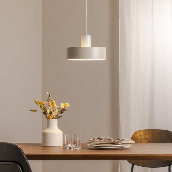 SIGMA Lampă suspendată Rif M, gri, 1 bec, Ø 25 cm, oțel, reglabil, Bej, Camera de zi / sufragerie, Metal, Modern