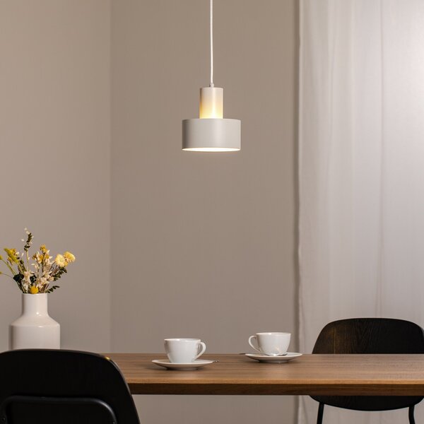 SIGMA Lampă suspendată Rif S, gri, 1 bec, Ø 15 cm, oțel, reglabil, Bej, Camera de zi / sufragerie, Metal, Modern