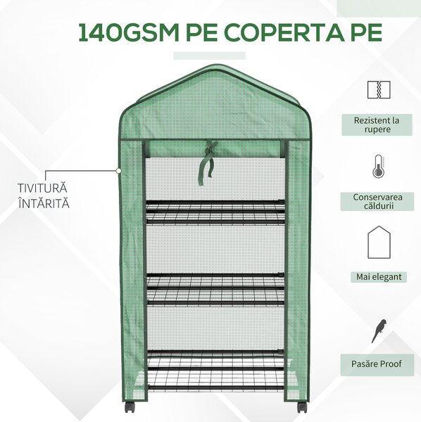 Outsunny Mini sera pe 3 nivele cu acoperis PE intarit si roti, Sera portabila pentru interior si exterior cu usa care poate fi rulata | Aosom Romania