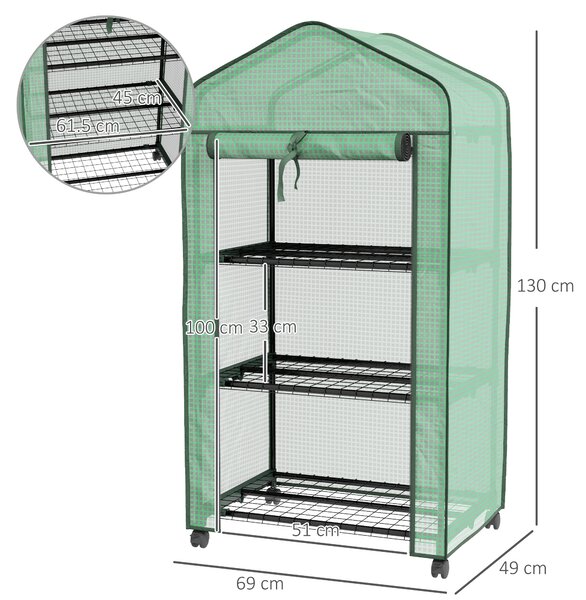 Outsunny Mini sera pe 3 nivele cu acoperis PE intarit si roti, Sera portabila pentru interior si exterior cu usa care poate fi rulata | Aosom Romania