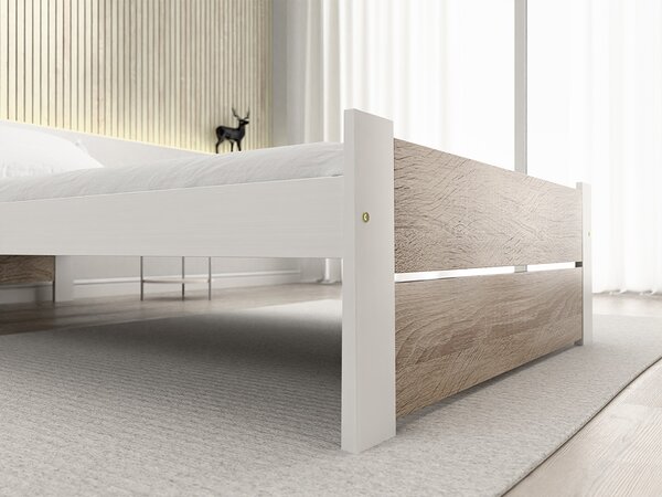 Pat de o persoana stejar sonoma/alb, IKAROS DOUBLE 90 x 200 cm Saltele: Fara saltea, Somiera pat: Cu lamele drepte