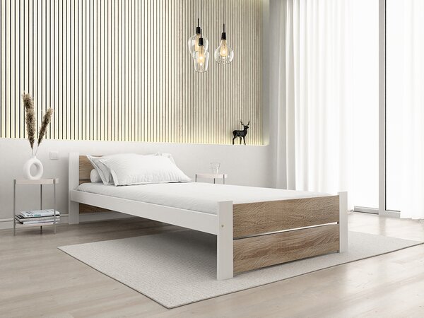 Pat de o persoana stejar sonoma/alb, IKAROS DOUBLE 90 x 200 cm Saltele: Fara saltea, Somiera pat: Cu lamele drepte
