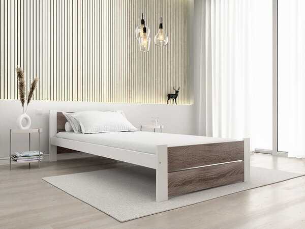 Pat de o persoana IKAROS DOUBLE 90 x 200 cm, alb/stejar trufa Saltele: Fara saltea, Somiera pat: Cu lamele drepte