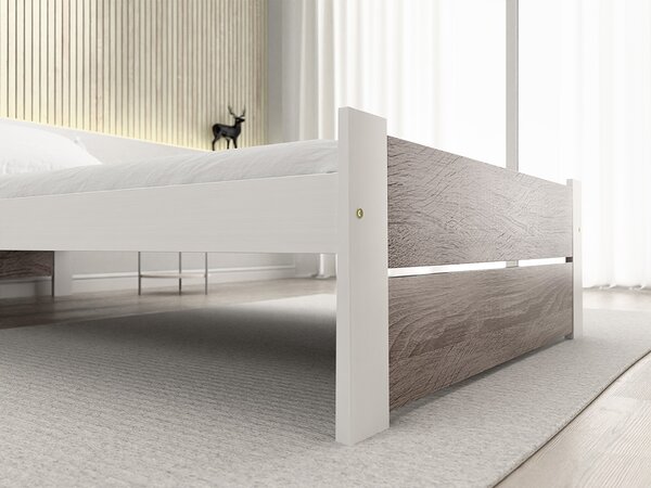 Pat de o persoana IKAROS DOUBLE 90 x 200 cm, alb/stejar trufa Saltele: Fara saltea, Somiera pat: Cu lamele drepte