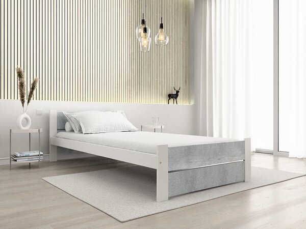 Pat de o persoana IKAROS DOUBLE 90 x 200 cm, beton/alba Saltele: Fara saltea, Somiera pat: Fara somiera