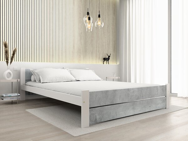Pat dublu IKAROS DOUBLE 180 x 200 cm, beton/alba Saltele: Fara saltea, Somiera pat: Cu lamele drepte