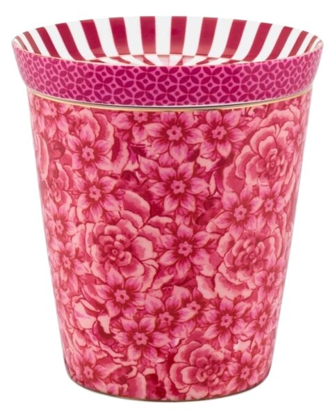 Cană din porțelan, cu capac multifuncțional, Pip Studio, 230 ml, Dark Pink, colecția Royal Stripes