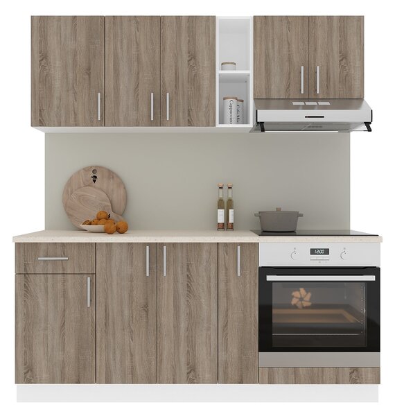 Set haaus V9, Stejar Sonoma Inchis/Alb, Blat Thermo 28 mm, L 180 cm