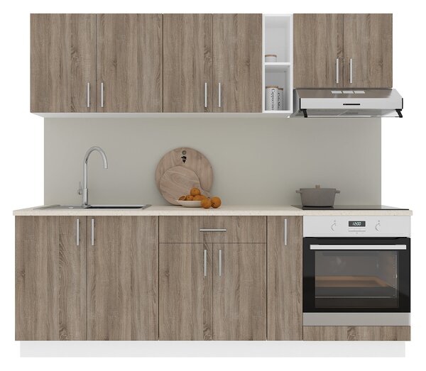 Set haaus V14, Stejar Sonoma Inchis/Alb, Blat Thermo 28 mm, L 220 cm