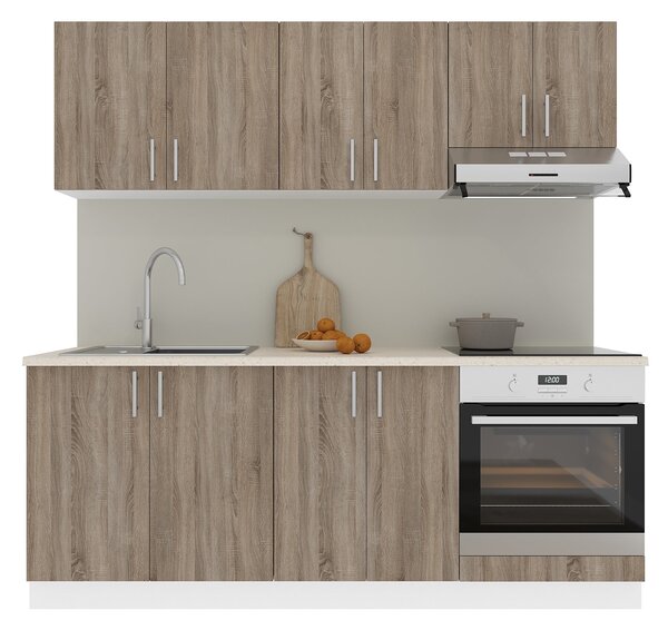 Set haaus V10, Stejar Sonoma Inchis/Alb, Blat Thermo 28 mm, L 200 cm